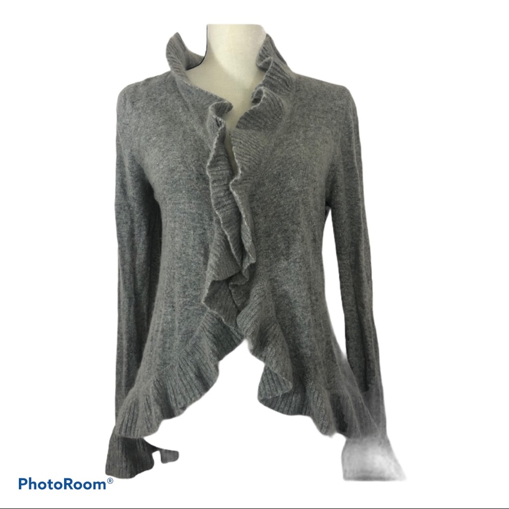 Colour‎ Works Ruffle Gray Soft Angora Wool Cardigan
